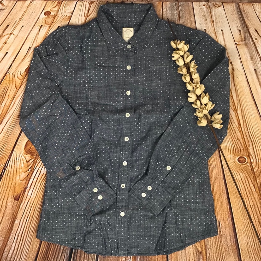 J CREW CHAMBRAY POLKA DOT PERFECT SHIRT